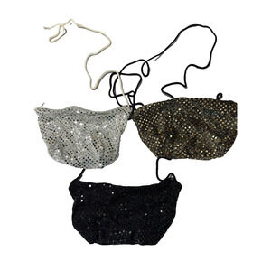 3 Pack‎ Semi Sheer Small Shoulder Bags Sequin Gold Black Silver Glam Event HOCO